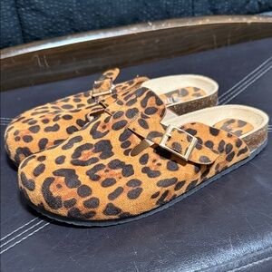 Leopard Print Clogs with Buckle
